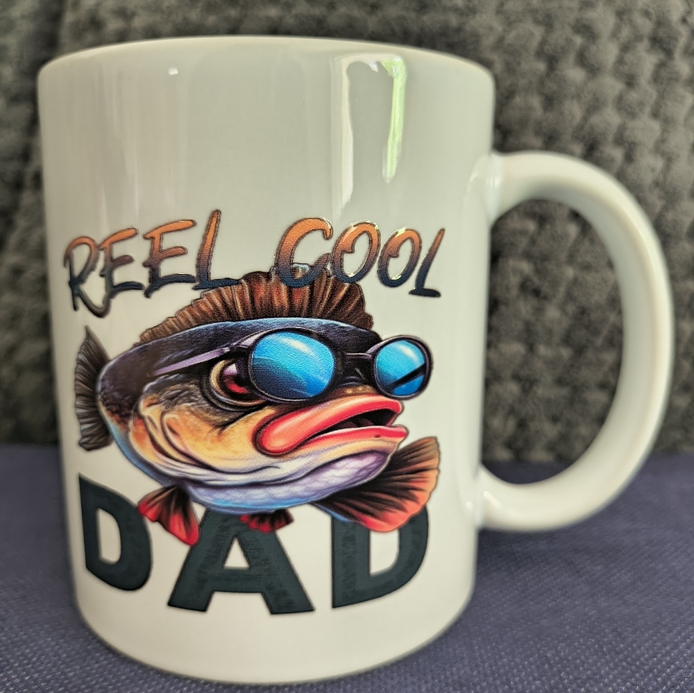 Hand Crafted Father's Day Reel Cool Dad Fish Mug - Rt Handed